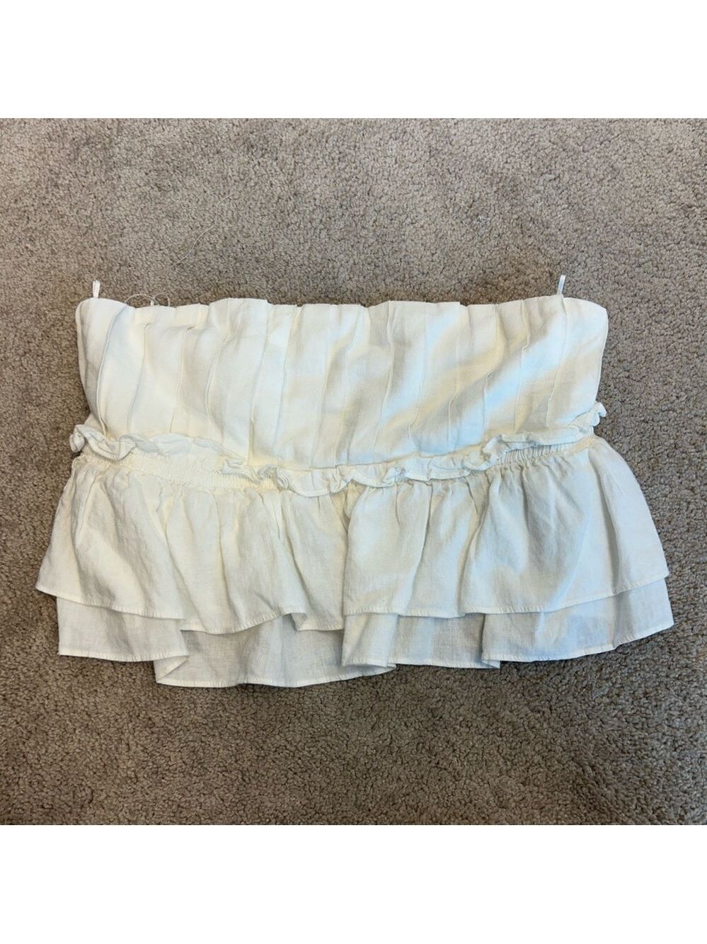 Zara white pleated ruched layered ruffle frill strapless open back top blouse M - Picture 6 of 14